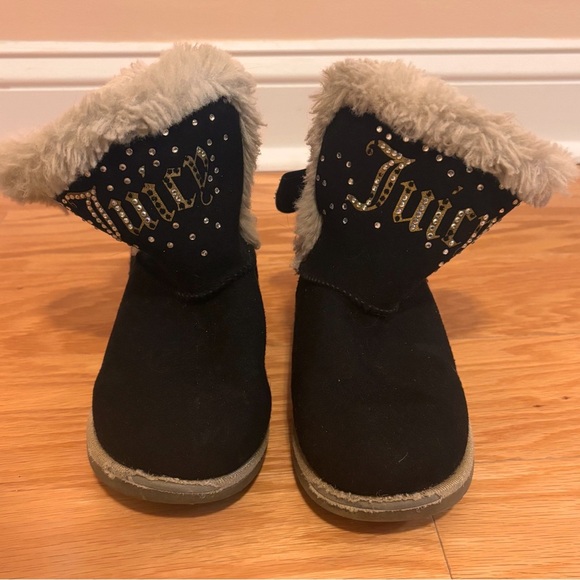 Juicy Couture Other - Juicy Couture Toddler Girls Burbank Rhinestone Black Fur Boots Shoes Size 12M